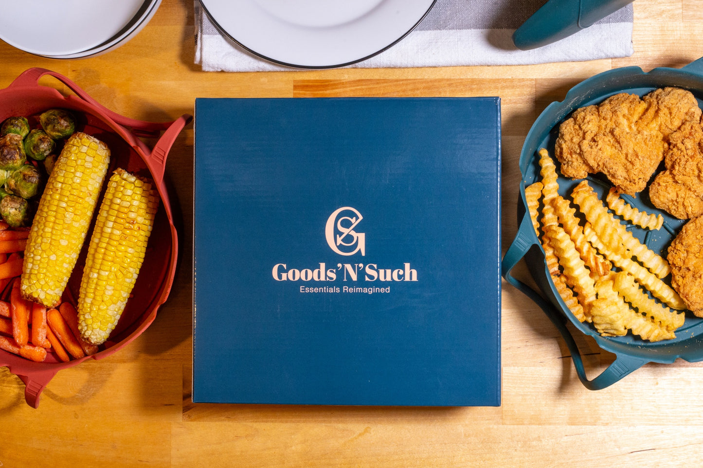 Goods 'N' Such Silicone Air Fryer Liner - 2 Pack with Mitts - Reusable Liner - Dishwasher Safe - 8 inch - 6 to 8 QT - Air Fryer Insert - Easy to Clean - Heat Resistant Air Fryer Basket - Non Stick