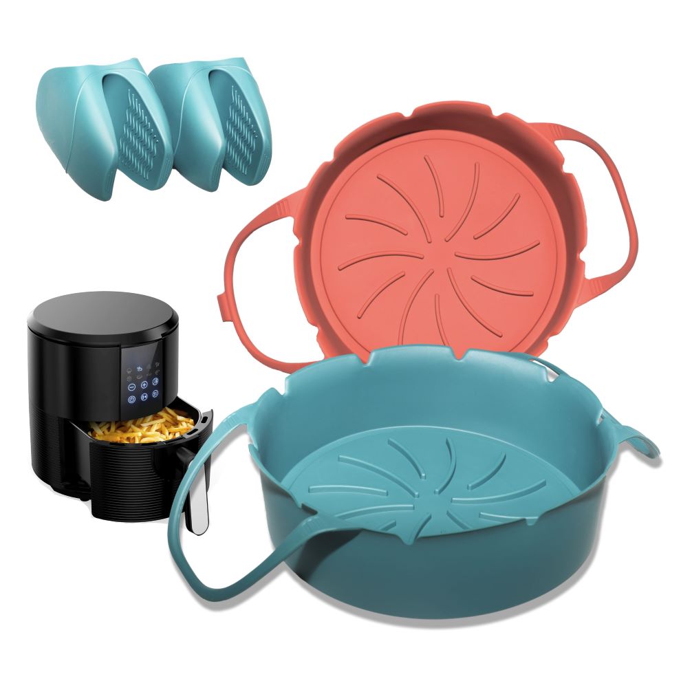 Goods 'N' Such Silicone Air Fryer Liner - 2 Pack with Mitts - Reusable Liner - Dishwasher Safe - 8 inch - 6 to 8 QT - Air Fryer Insert - Easy to Clean - Heat Resistant Air Fryer Basket - Non Stick